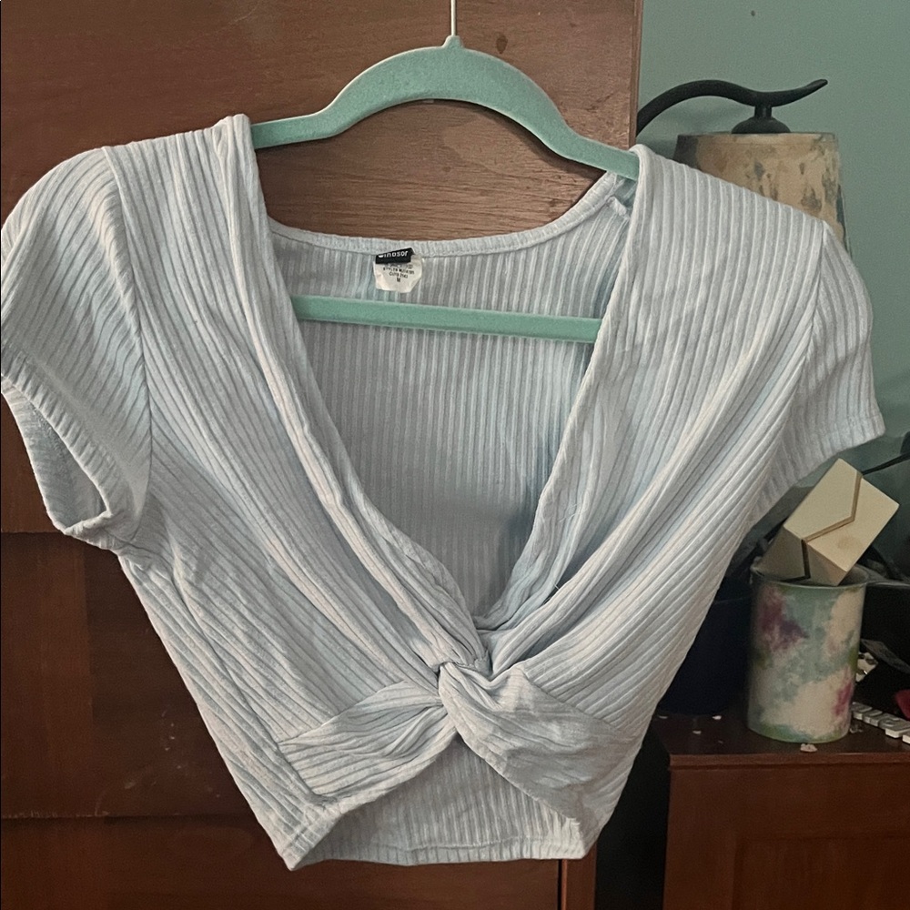Women's Light Blue Knotted Top